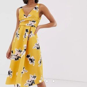 ASOS DESIGN floral prom midi dress with wrap waist detail